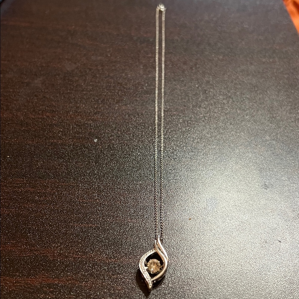 Sterling-Color Teardrop Necklace with Clear Crystal Pendant